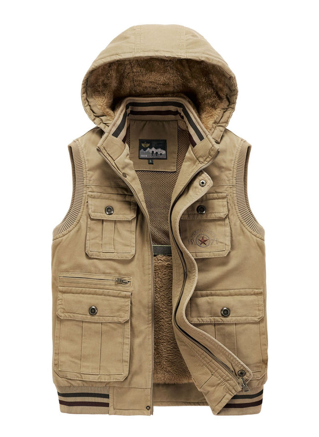 9858 New Men's Fleece Plus Size Loose Hat Vest Autumn New Outdoor Multi-Pocket Tooling Horse Clip