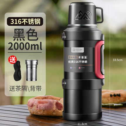 316 stainless steel outdoor thermos cup large capacity thermos pot with handle travel pot car sports double-layer water bottle