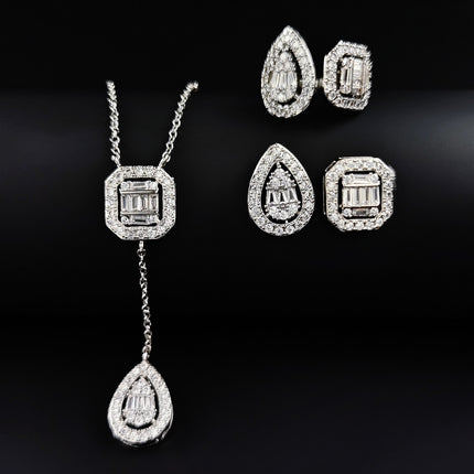 Amazon Fashion Cross-border New Square Long Zircon Earrings Ring Necklace Jewelry Three-piece Set j6138