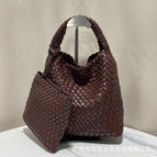 Coffee + woven bag + leather shoulder strap