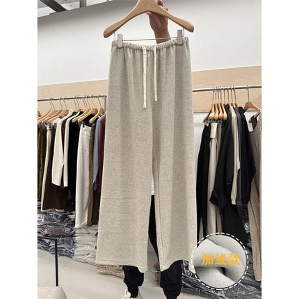 High-End Gray Straight Wide-Leg Pants for Women, Floor-Length Pants for Spring and Autum, Versatile Loose Towel Pants, Casual Drapedy Pants