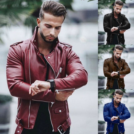 New Autumn and Winter European and American Men's Leather Jacket, Large Size, Fashionable Slim-Fit Leather Coat for Export on Wish and Aliexpress
