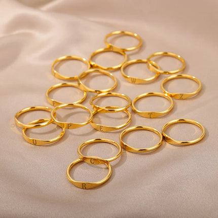 Cross-border 26 English Letter Ring Stainless Steel high quality Niche Design Light Luxury Opening Female Ring Food Ring