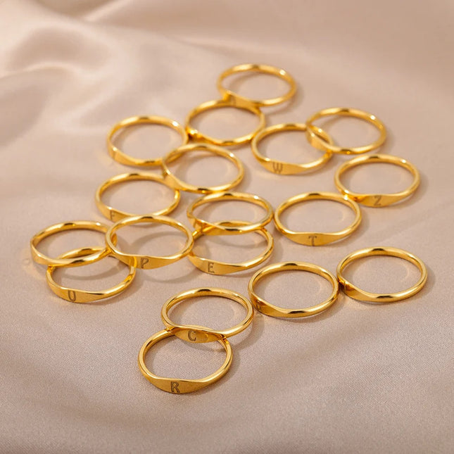 Cross-border 26 English Letter Ring Stainless Steel high quality Niche Design Light Luxury Opening Female Ring Food Ring