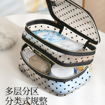 New Style Heart-Shaped Portable Makeup Bag, Single/Double Layer Cosmetic Storage Bag, Simple Mesh Makeup Bag, Travel Makeup Bag