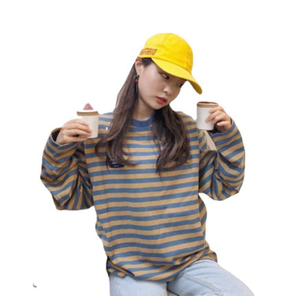 Spot 2022 Korean chic autumn versatile striped long sleeve T-shirt loose pullover Harajuku style student base shirt