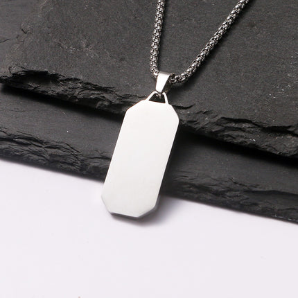 Men's Necklace Stainless Steel Glue Drop Hangtag Plain Face Pendant Geometric Fashion Simple Engraving Jewelry Necklace