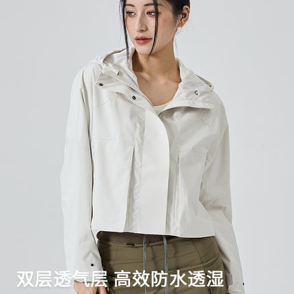 New Outdoor Hooded Jacket Women's Sports Jacket Windproof Waterproof Breathable Short Jacket Work Shirt