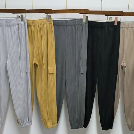 Sports Style Pleated Casual Pants for Women Summer New Elastic Large Size Fat mm Cigarette Pipe Harem Radish Nine-Point Casual Pants