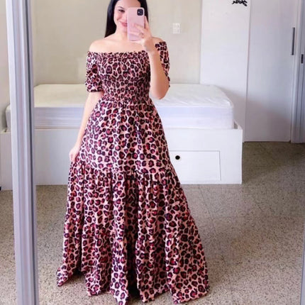 2025 cross-border new spring and summer European and American women's dress off-shoulder floral fashion off-shoulder long printed skirt