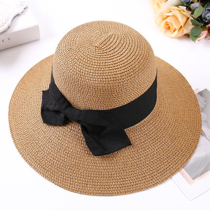 [Great Value] French Style Socialite Flat Top Hat 2025 New Summer Elegant Pearl String Sunshade Woven Straw Hat