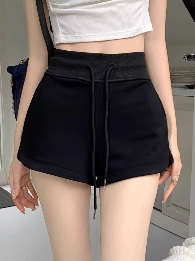 Grey Drawstring Casual Sports Shorts Women's Autumn Small High Waist Outer Wear Slimming A- shaped Wide Leg Home Shorts