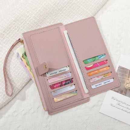 New Multifunctional Ultra-thin Women's Long Wallet Fashionable Folding Zipper Buckle Clutch Solid Color Portable Coin Purse