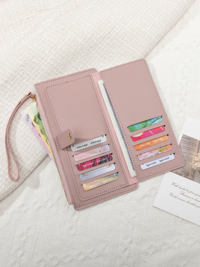 New Multifunctional Ultra-thin Women's Long Wallet Fashionable Folding Zipper Buckle Clutch Solid Color Portable Coin Purse