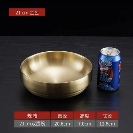 Stainless Steel Cold Noodle Bowl Korean-style Thickened Double-layer Bowl Golden Roodle Bowl Rice Mixing Soup Bowl Snail Powder Bowl Salad Bowl