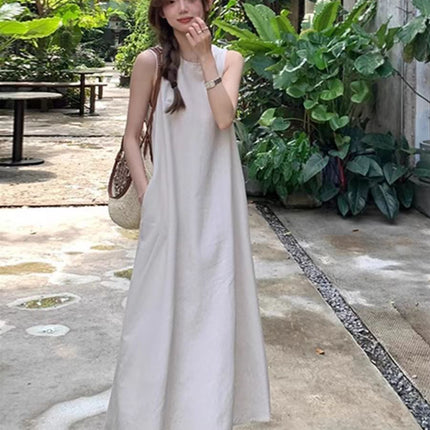 Design Sense Niche Back Hollow Sleeveless dress Women's New Summer Loose Crewneck Mid-length Vest Skirt
