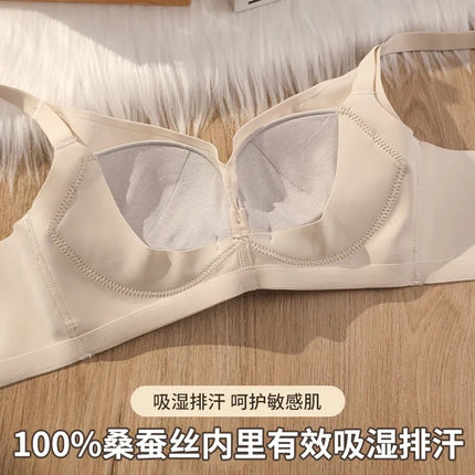 100% Mulberry Silk Seamless Underwear Women's Small Push-Up Breast Gathering 2025 New Breast Reduction Wireless Bra Winter