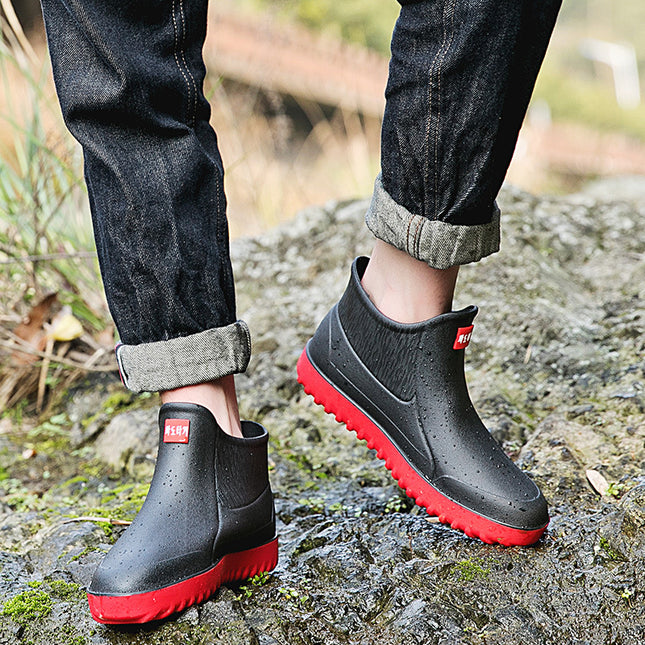 2025 Men's Rain Boots Outdoor Off-Road Fishing Shoes Kitchen Work Waterproof Rubber Shoes Construction Site Overshoes Non-Slip and Wear-Resistant