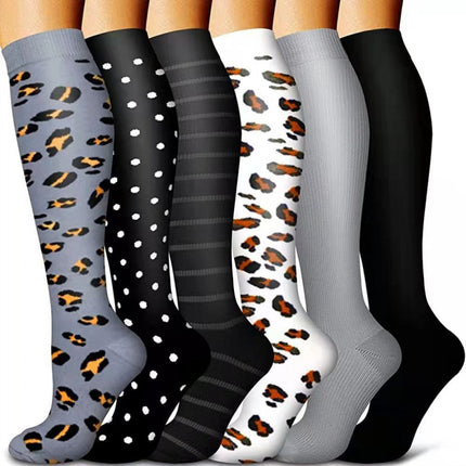 Cross-Border Popular Leopard Print Series Compression Calf Socks, Beautiful Leg Pattern, Outdoor Cycling Sports Fitness Elastic Compression Socks