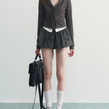 Spear Youh "You in the Lens" Faux Two-Piece Lace Jacket Slim-Fit Navy Collar Long-Sleeve Top
