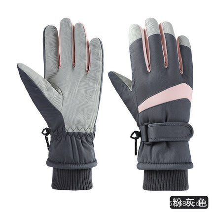 Curved-Finger Ski Gloves for Men and Women with Brushed Lining, Full Touch-Screen Palm, Cold-Proof, Warm, Non-Slip, Windproof Cycling Gloves