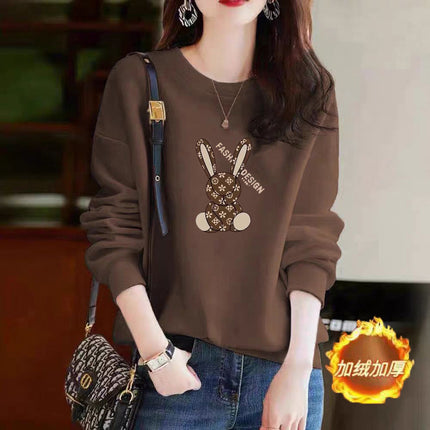 Heavy Chinese Cotton Sweater fleece-lined Thickened Autumn and Winter Printed Loose Couple's Top Long Sleeve Unisex Base Shirt