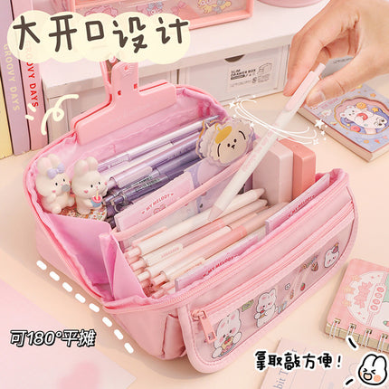 Simple Pencil Case Large Capacity Stationery Box Junior High School Students Macaron Storage Box Comes Storage Bag Small Bag