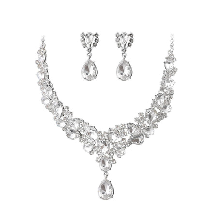 Cross-border Explosions European and American Rhinestone Bride Necklace Earrings suit Banquet Party Exaggerated Fashion Women's Dress Accessories