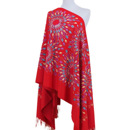 Foreign Trade Imitation Cashmere Sunflower Sunflower Embroidered Flower Scarf Shawl Holiday Ethnic Style Travel Cloak 350g