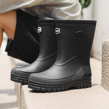 Cross-border Fashion Rain Boots Men's Mid-barrel All-match Thick-soled Waterproof Shoes Outdoor Fishing Kitchen Anti-slip Rubber Shoes Outer Wear Rain Boots