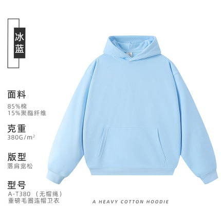 380g Heavyweight Terry Cordless Pullover Printed Off-Shoulder Hoodie Custom-Made Trendy Brand Hooded Sweatshirt with Custom Logo