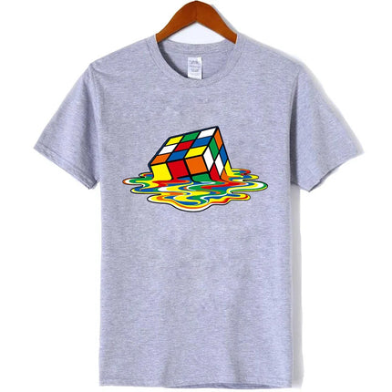 Men's High-Quality Pure Cotton Magic Square Print O-Neck Men's T-Shirt Casual Cool Hip-Hop Short-Sleeved Top