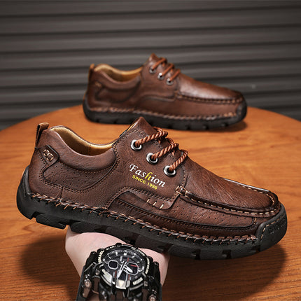 Cross-border Explosions Leather Shoes Men's Low-top Lace-up Soft-soled Casual Shoes Men's Hand-stitched Sole Retro Extra Large Size Men's Shoes 4748