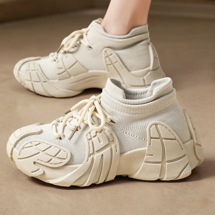 Women's Shoes Spring New Trendy Fashion Retro Sneakers Fly-Knit Versatile Casual Shoes Thick-Soled Large Size Women's Shoes