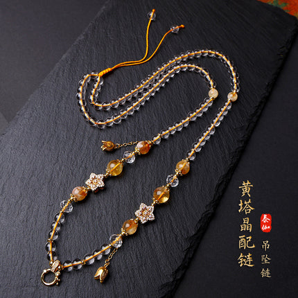 Taiga Thai Buddha Brand Chain Natural Yellow Tower Crystal Pendant with Chain Necklace Thangka Neck Chain Adjustable Length