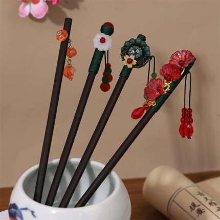 New Year Red Festive Chinese Style Hairpin Palace Style Tassel Walking Hair Hairpin Retro Hanfu Ancient Dress Cheongsam Hair Accessories Women