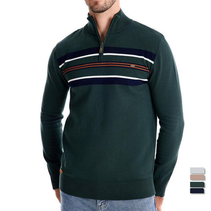 2024 Half-Stripesd European Size Knitwear Autumn and Winter Casual New Men's Knitwear Men's Top Zipper Cross-Border Green