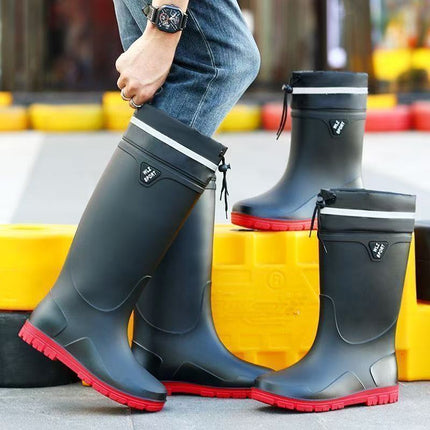 New Thickened High-Tube Men's Waterproof Non-Slip Warm Outdoor Fishing Rubber Boots with Drawstring