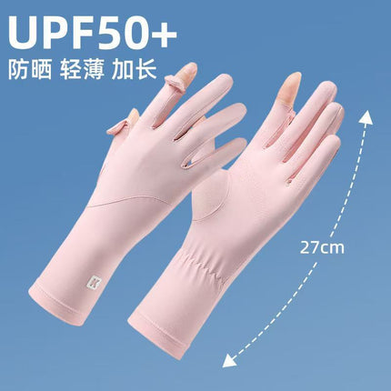 Sun Protection Gloves for Women, Summer Cycling and Driving, Anti-Slip, Ice Silk, Uv Protection, Breathable, Thin, Extended Sunshade