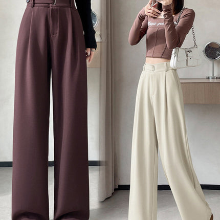 Grey high-end suit pants women's spring and autumn drape pants 2024 new small straight pants narrow wide leg pants