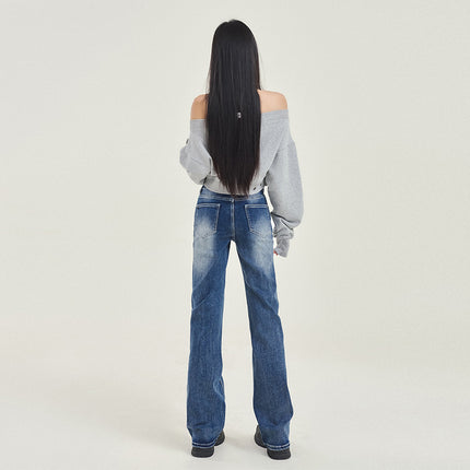 American-Style Narrow Wide-Leg Jeans for Women, 2026 Spring and Autumn New Low-Waist Slimming Versatile Straight-Leg Cigarette Pants, Floor-Length
