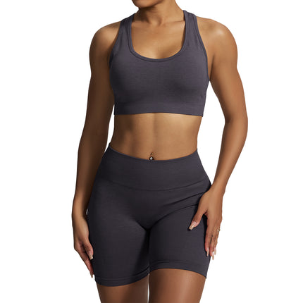 Cationic Seamless Yoga Outfit Set with Hip-Lifting Tight Fitness Pants and Backless Sports Bra Yoga Tank Top for Body Shaping