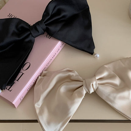 French Style Pearl Small Pendant Textured Big Hairpin Women's Bow Back Head Spring Clip Headwear Hair Accessories Side Clip Top Clip