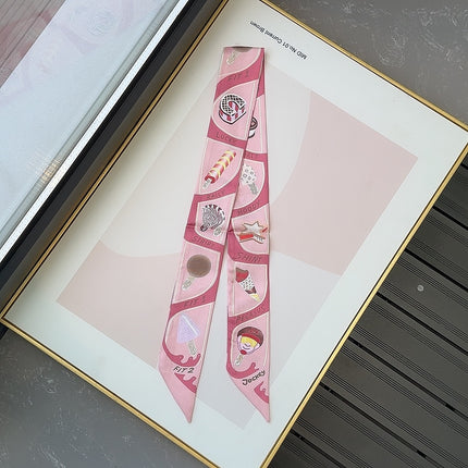 H's Twill Korean High-Quality Scarf Ice Cream Print Spring & Fall New Beveled Double-Layer Souvenir Small Silk Scarf