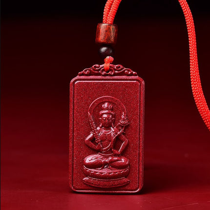 Natural raw ore cinnabar double-sided Buddha pendant twelve Zodiac men's and women's necklace portable pendant Manshu Bodhisattva