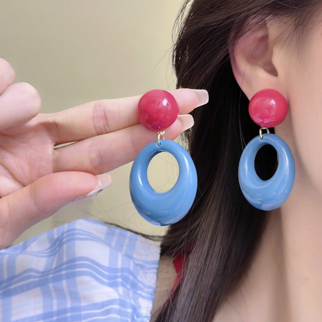 Vintage Hong Kong style contrast color earrings 2024 new popular earrings without earholes mosquito incense plate ear clip