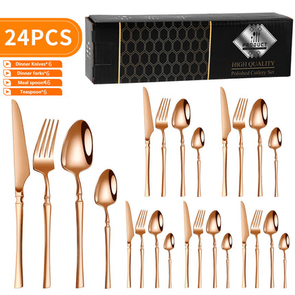 Cross-border Amazon stainless steel tableware suit 16/24 piece set small waisted western steak knife, fork and spoon suit