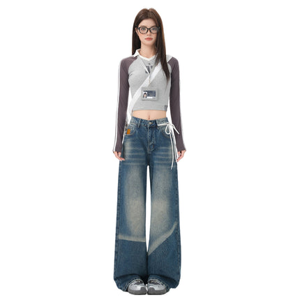 Vintage Blue Versatile Wide-Leg Jeans for Women 2025 Autumn New Straight Loose High-Waisted Slimming Floor-Length Pants