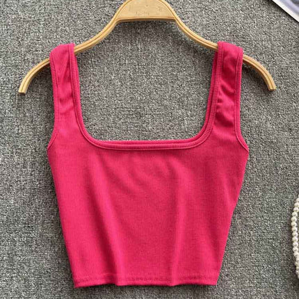 Vest Women's Outer Wear Summer Short Sleeveless Crop Top Square Collar Fashion Versatile Slim Solid Color Bottoming Shirt Trbottomy