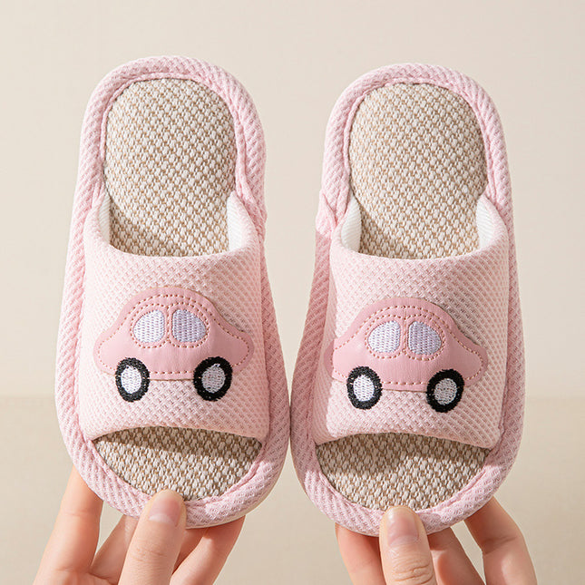Male and Female Baby Summer Cartoon Car Four Seasons Linen Children's Sandals Open-Toe Slippers